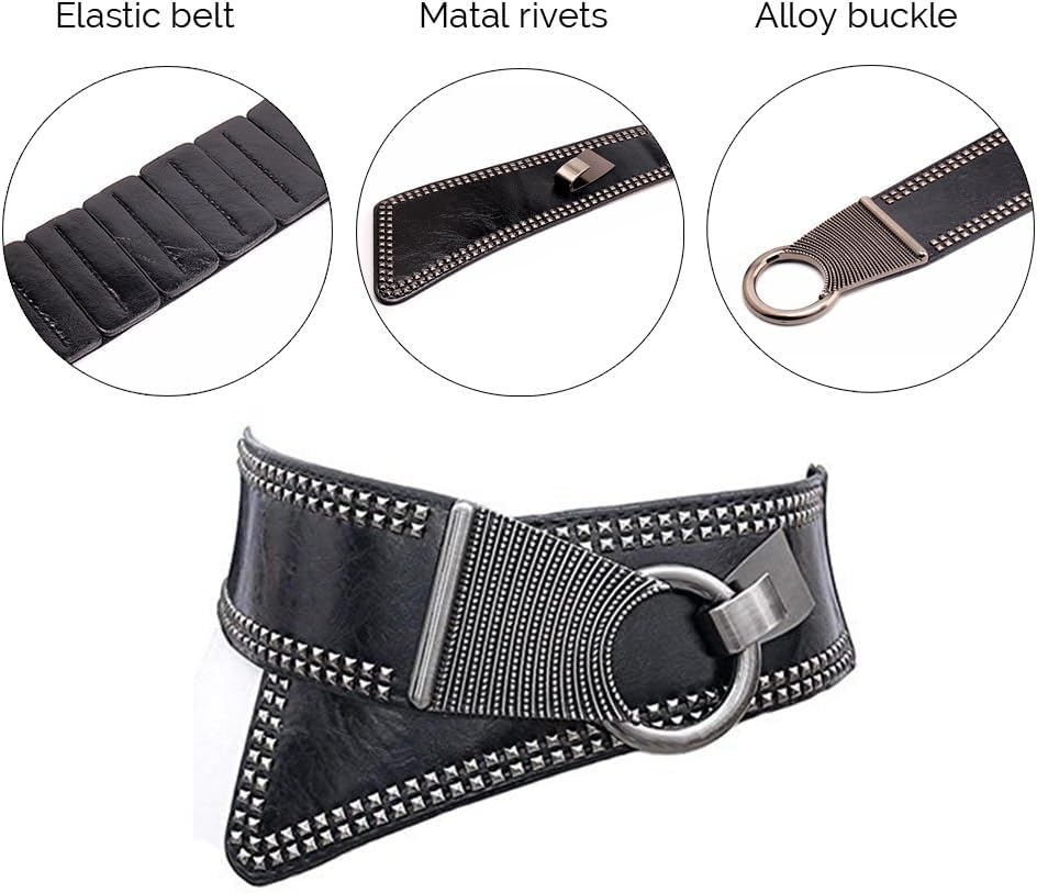 Women's Fashion Vintage Wide Waist Belt Elastic Stretch Cinch Belts With Interlock Buckle, Black, One Size4