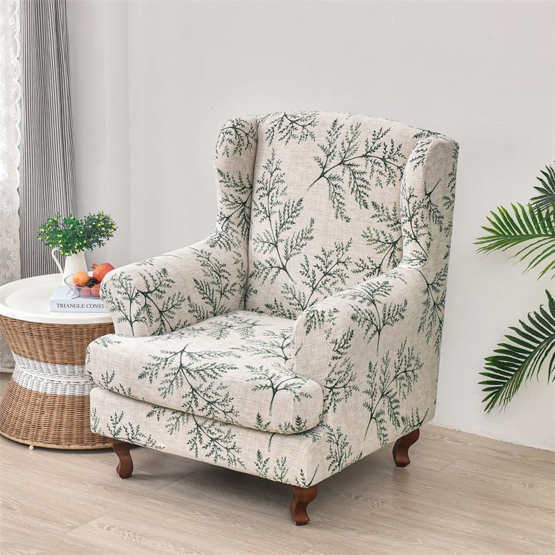 Wing Chair Slipcovers 2 Piece Stretch Wingback Chair Cover Spandex Wing Back Armchair Covers Furniture Protector with Elastic Bottom for Living Room Bedroom Wingback Chair (K)