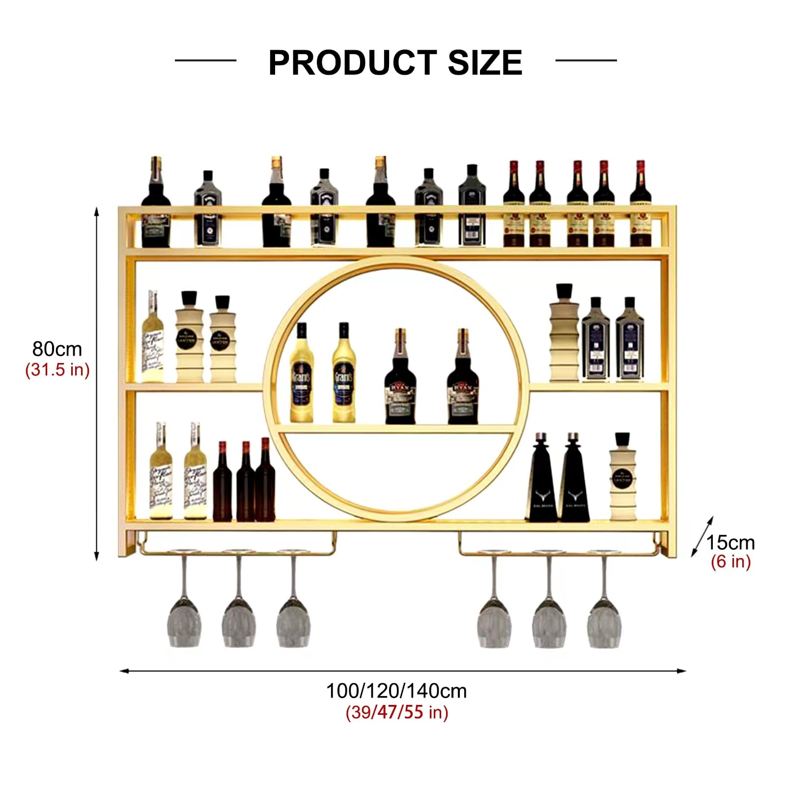 Generisch Modernes Weinregal Wand aus Metall, Bar Regal mit Glasregal, Wandmontage Wine Display-Ständer, Wand Flaschenregal für Bar-Einheiten, Restaurants und Zuhause