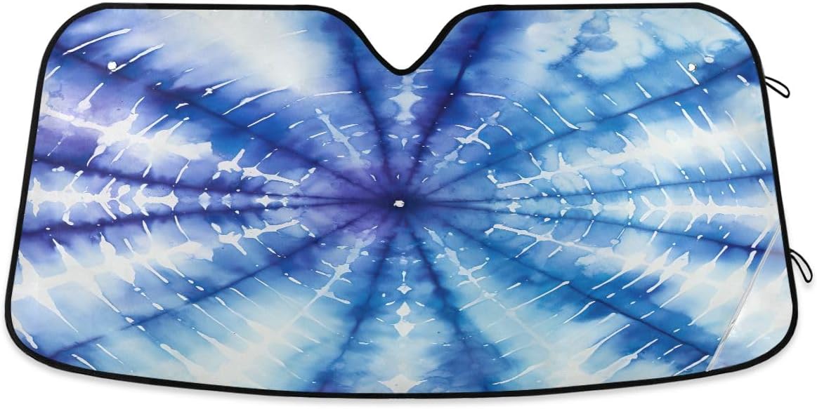 Purple Blue Tie Dye Car Shades for Front Windows Foldable Blocks UV Rays Front Windshield Sunshades Car Window Covers for Car Truck SUV, 57" x 31.5"