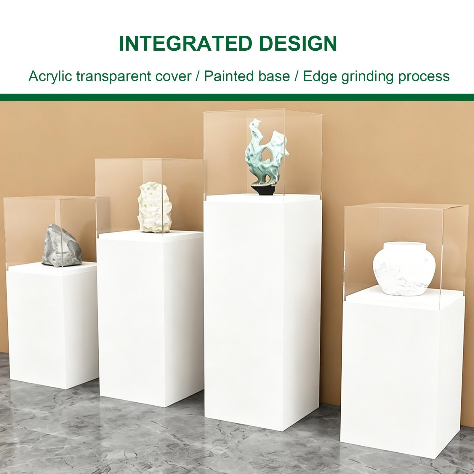 Pedestal Expositor Soporte Elevado con Tapa Antipolvo de Acrílico Transparente, Vitrina Resistente de Alta Densidad Acabado Liso Para Galería, Trofeos(Black,30x30x130cm)