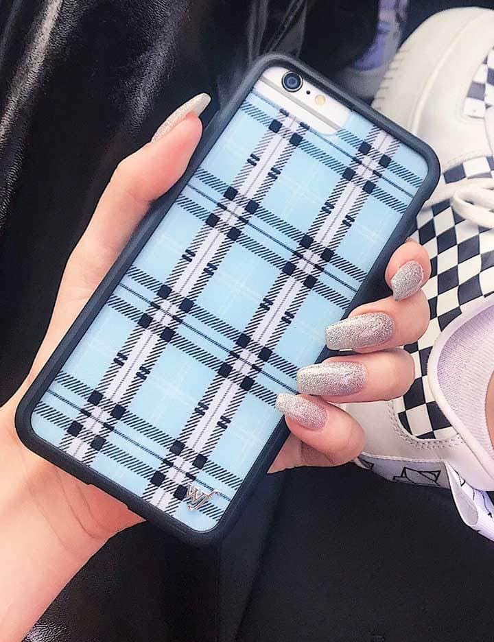 Image of Wildflower Cases - Compatible with iPhone 16 | Protective Black Bumper, 6.5ft Drop Test Certified, Women Owned Small Business | Plaid Blue