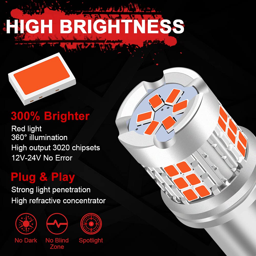 2pcs 1157 BAY15D P21/5W Lampadina del freno, 12-24V 30SMD Rosso Lampadine di ricambio per auto Super Bright impermeabile per il fanale posteriore dell'auto, luce di marcia diurna
