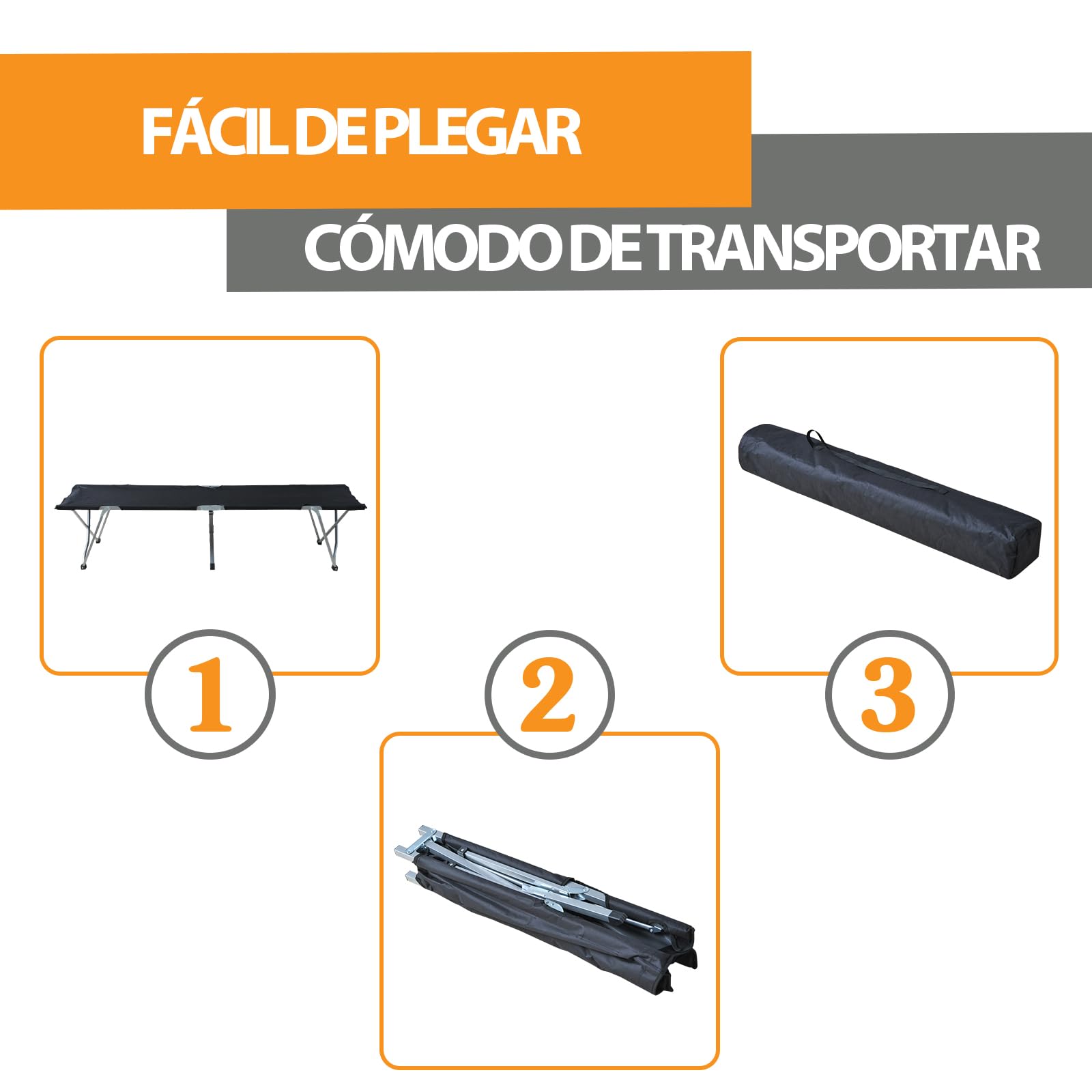Outsunny Cama de Camping Plegable Cama de Acampada de Tela Oxford 600D con Marco Metálico Carga 136 kg para Playa Senderismo 193x64x40 cm Negro