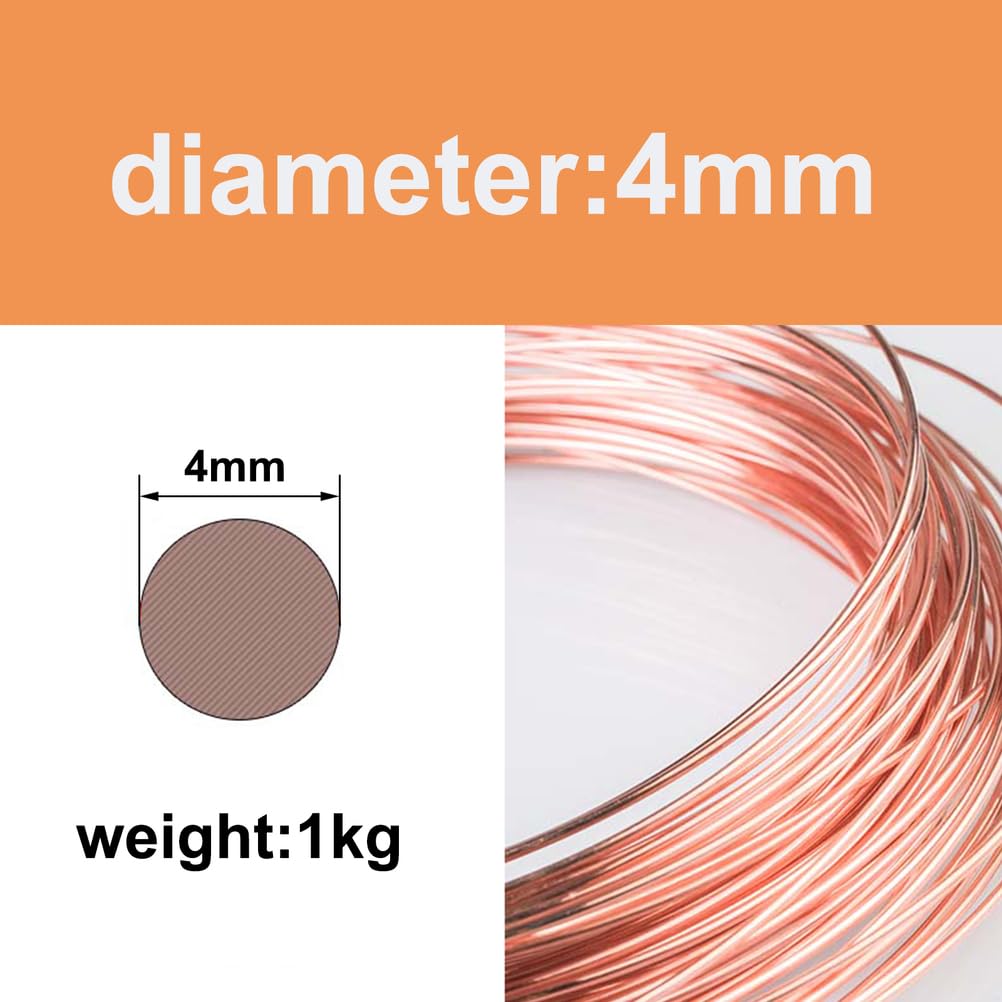 Filo di Rame T2 Puro, Filo di Rame Durevole per Cablaggio Elettrico, Trasformatore, Motore, Dissipatore di Calore, Saldatura Fai-da-Te e Artigianato,4mm (1kg)
