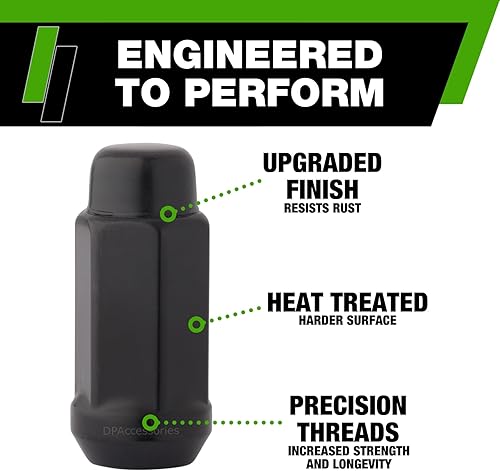 Miniatura 4 de DPAccessories Tuercas negras de 12-20  Tuerca de llanta de bellota XL de extremo cerrado para ruedas de asiento cónico  hexagonal de 0.748 in (34