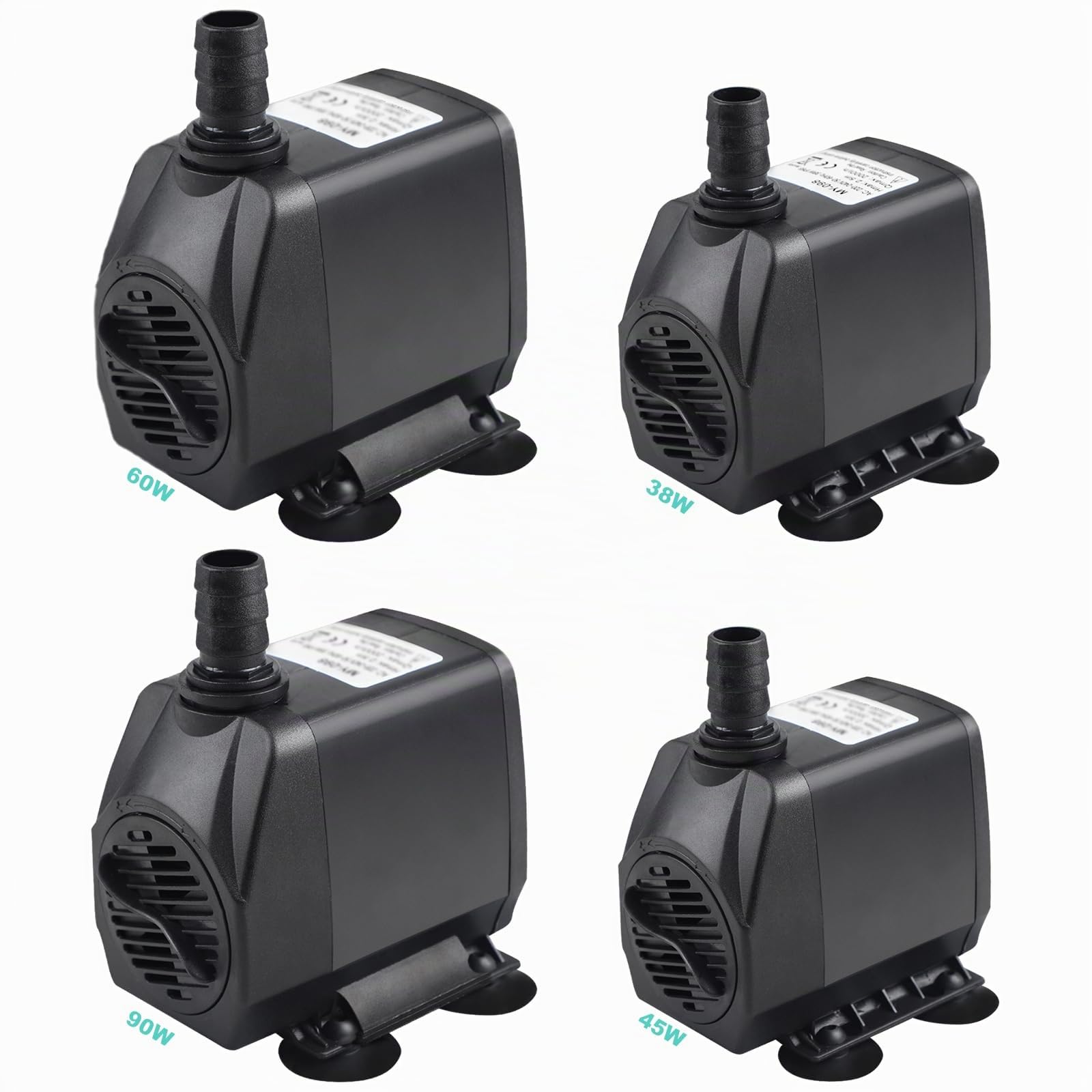 EXLECO Pompe à Eau Submersible 4500L/H 90W - Pompe de Bassin, de Filtration et de Fontaine - Pompe D'alimentation et de Ruisseau - Câble de 2M, Tuyau, 4 Buses pour Étang et Aquarium
