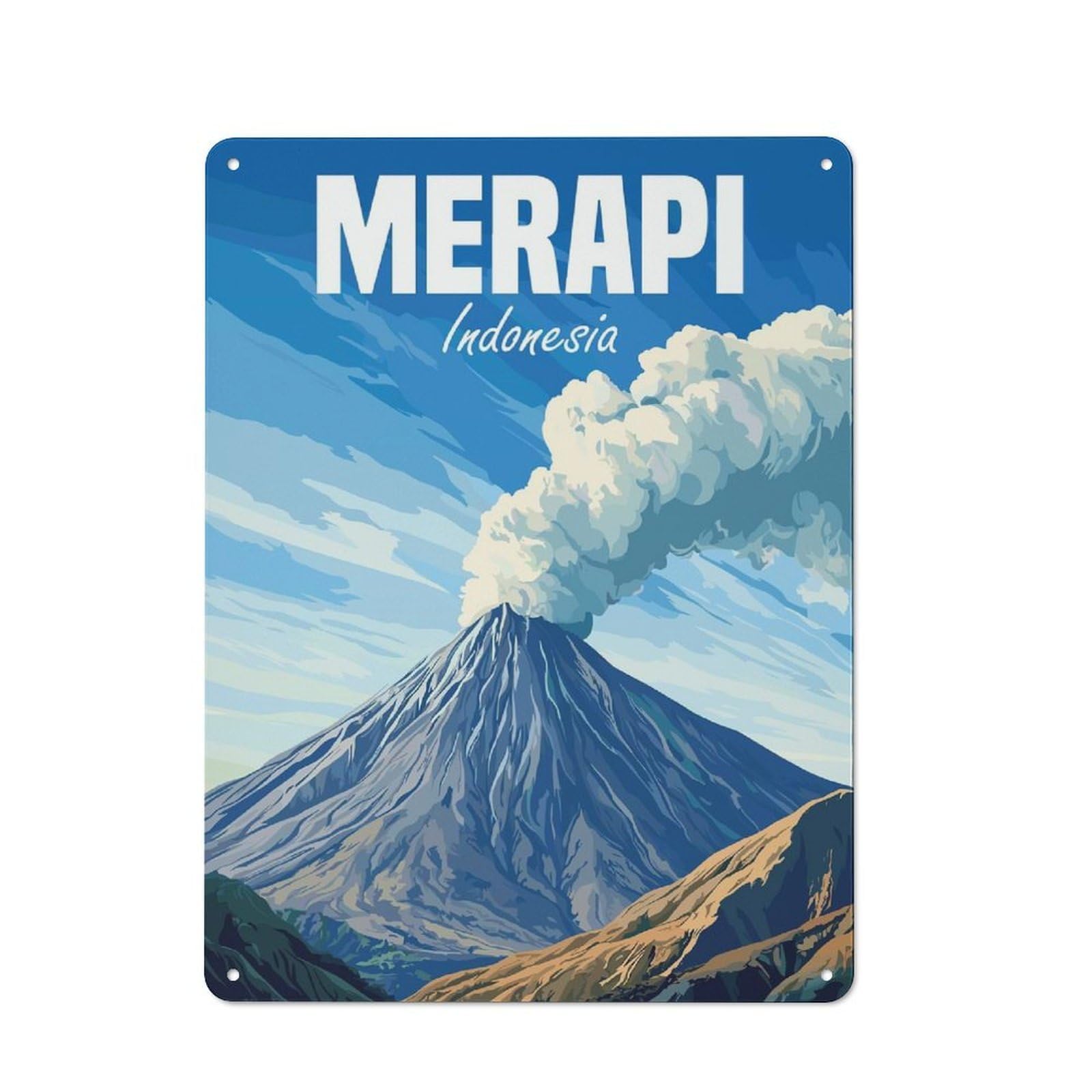 Junmoney Style-17 Merapi Volcano Indonesia Decorative Metal Plaque 40X30cm, Loft Style Urban Room Decor For Flat, Bar, Studio Or Gallery Wall