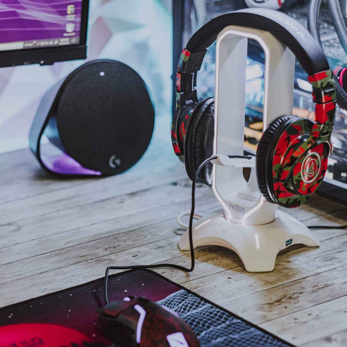 Tilted Nation RGB Gaming Headset Stand 3 in 1 Headphone Stand with