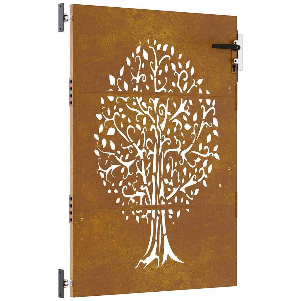 Vidaxl Rusty Garden Gate, Driveway Gate For Patio Terrace Balcony Yard, Fence Gate With Lock And Handle, Fence Panel, 85X125 Cm Corten Steel Tree Design
