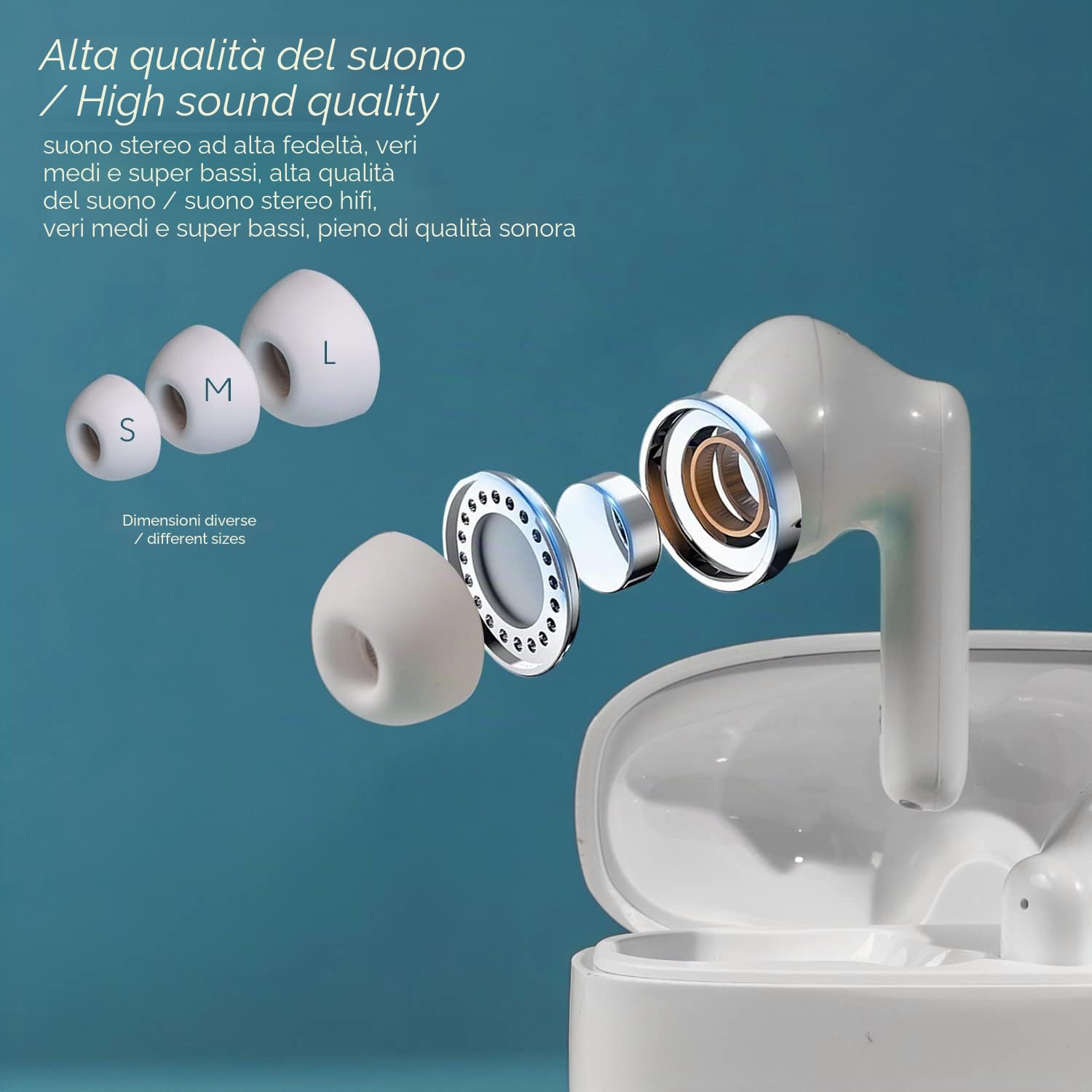 Cuffie wireless Expert. [Cuffie Bluetooth 5.3 HD Microfono][Custodia di ricarica rapida]. Controllo tattile [Microfono Incorporato] (Auricolari Wireless Expert, Bianco)