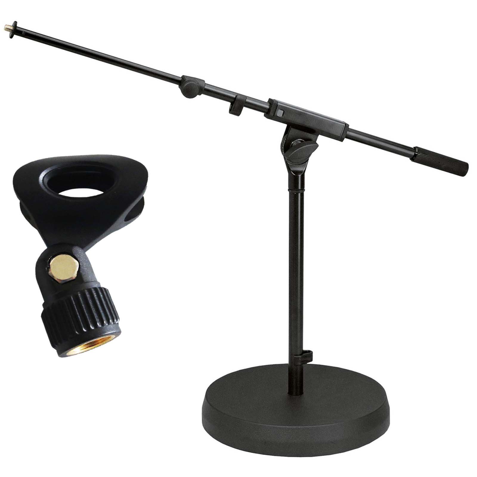 K&M 259/6, supporto per microfono con asta e base piatta, con morsetto per microfono e asta, con graffa per microfono MH10