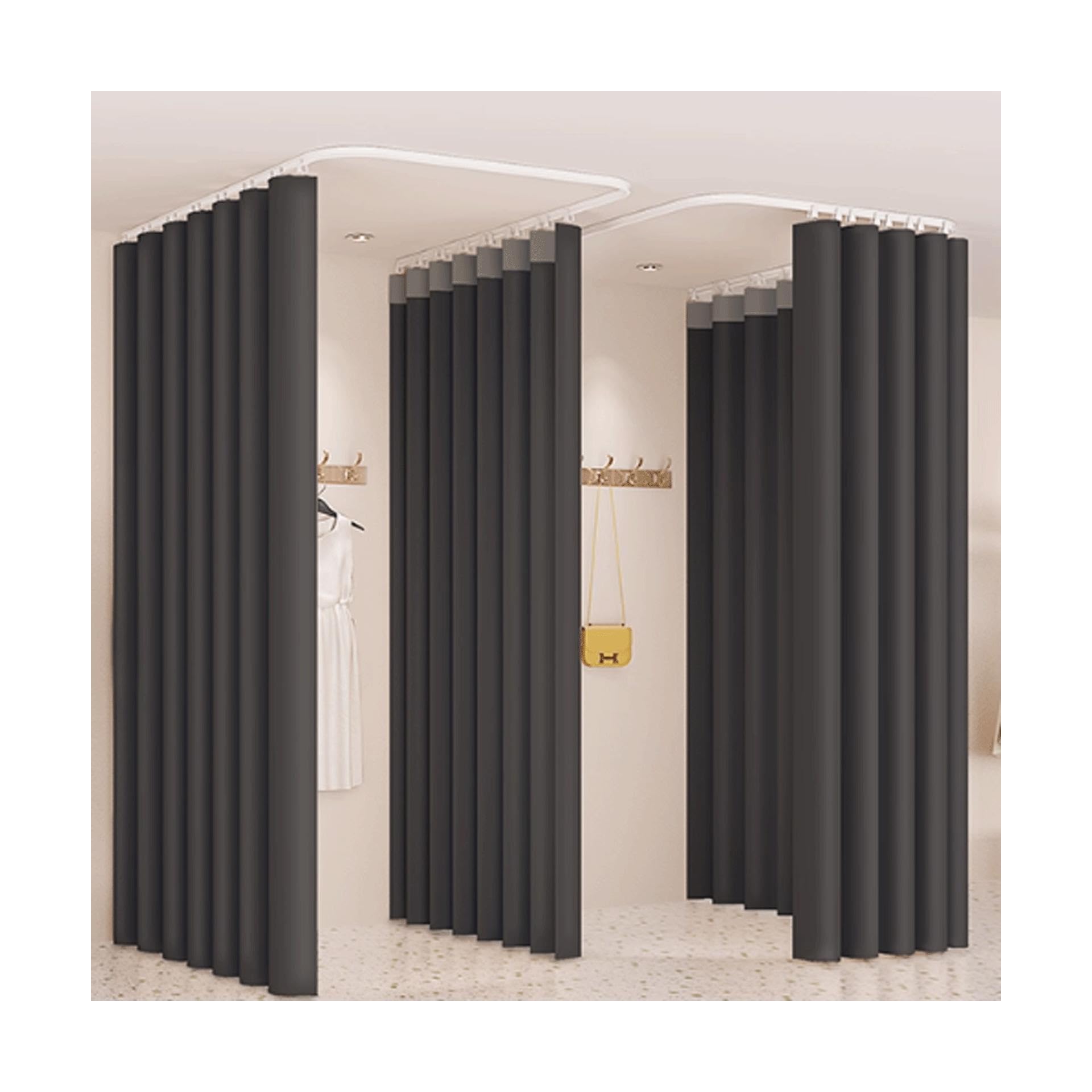 Cloison coulissante en U pour cabine d'essayage rideau d'angle noir 2,4x2,7m