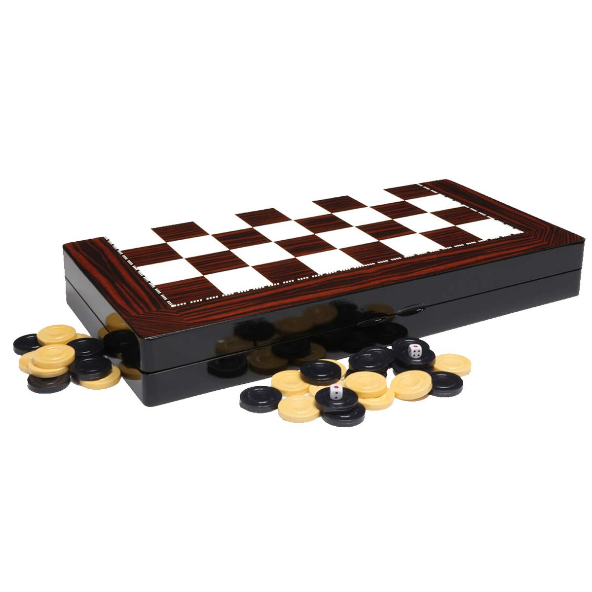 PrimoLiving Juego de Backgammon de Madera Deluxe Porto - 25.5 x 26.4 cm - Incluye Tablero de ajedrez