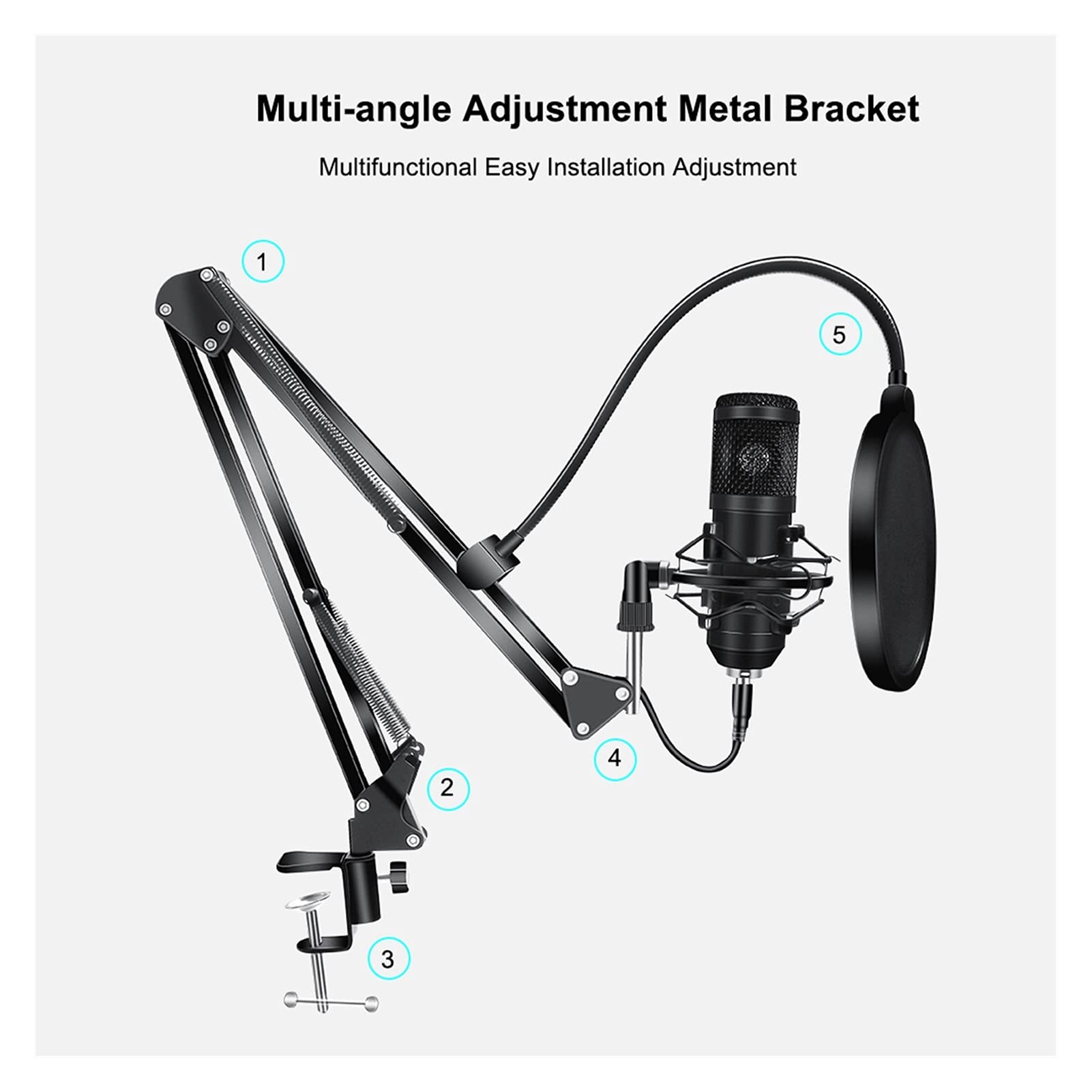 microphone 192KHz / 24Bit Zestawy mikrofonów skraplacza BM 800 MIC USB do MicroFone Nagrywanie PC D78 Mic z Shock Mount mic (Color : 7 Black)