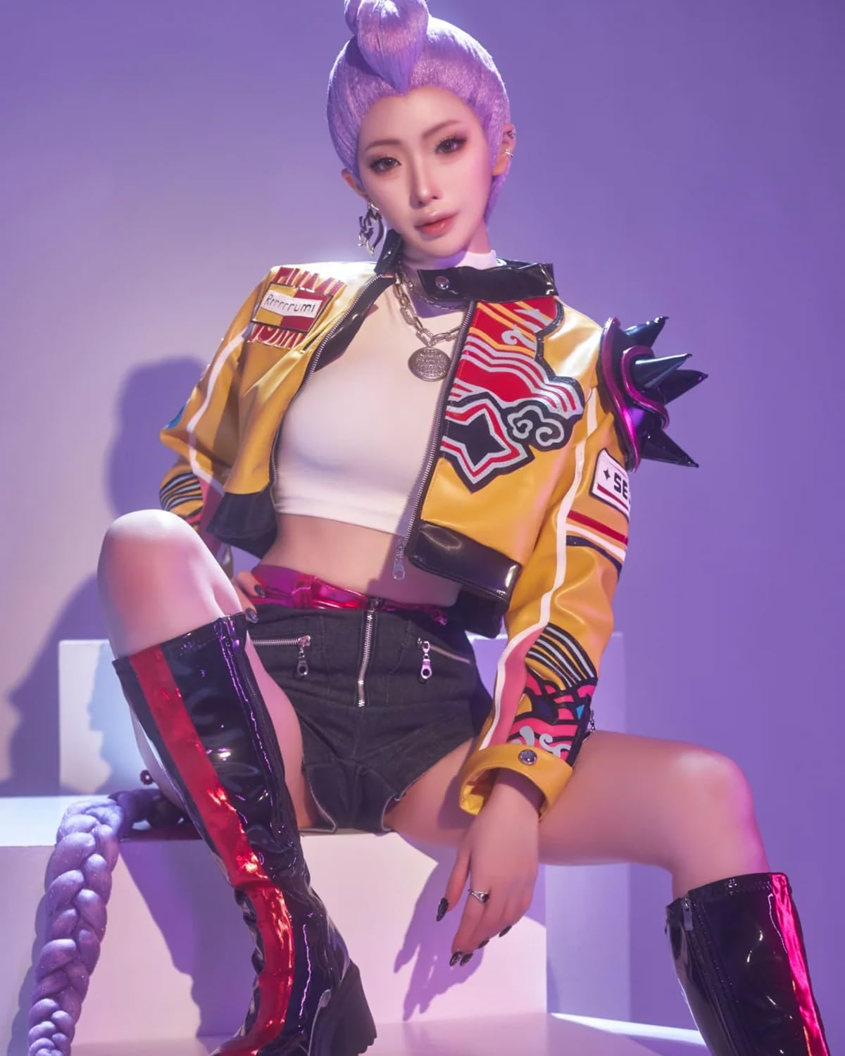 CR ROLECOS Rumi Costume for Adult Women Pop Singers Outfit Include Jacket T-shirt and Shorts Halloween Suit 3XL - Image 2