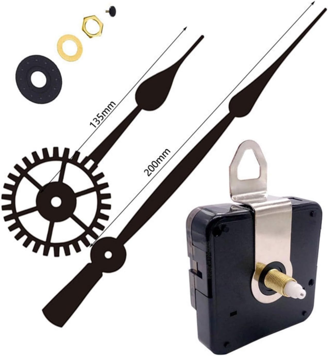 Silent Quartz Movement Replacement Kit for Wall Clocks Diameter 50-60cm, 5-8mm, Long Hands 200mm/230mm (Silver 2)