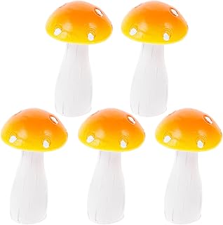 5pcs Yellow Mushroom Figurines Miniature Garden Sculptures Micro Landscape Decor for Outdoor Patio Lawn Fairy Garden Accessories