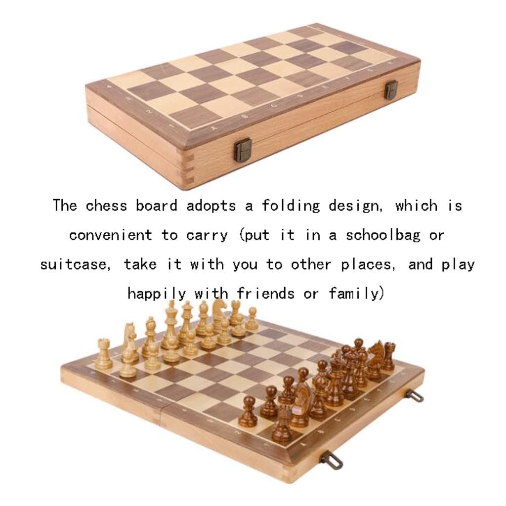ZAW Schach Große Schach-Sets, 15-Zoll-faltendes tragbares Massivholz-Schachbrett mit Aufbewahrungstasche, Premium-Schach-Set for Erwachsene (Zwei weitere Queens) Chess (Color : Chess Set)