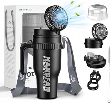 HandFan 40oz Tumbler with Handle, Cooling Water Bottle with Fan
