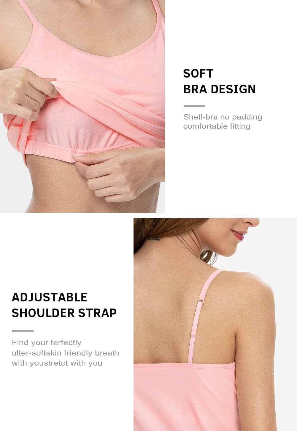 Knuffnee Womens Cotton Camisole with Shelf Bra Spaghetti Strap Tank Tops Adjustable Undershirt 3 Pack - Image 5