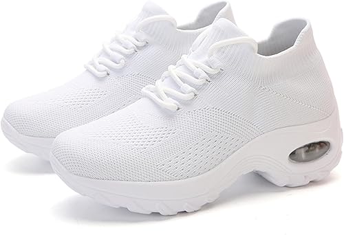 Miniatura 4 de BANGTEUO Zapatos deportivos ortopédicos elásticos para mujer, con amortiguación de aire, cómodos zapatos de caminar con cordones con soporte de arco