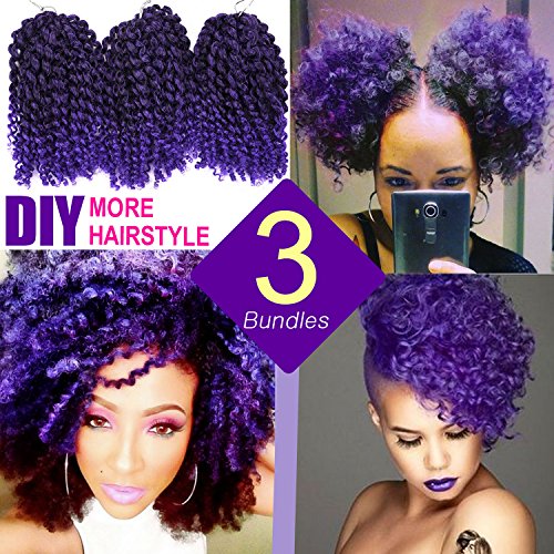 Silike 8'' Ombre Marlybob Kinky Curl (3 Bundles/pack) Curly Wave Afro Kinky Braid Hair Extension(T 1B/Purple)