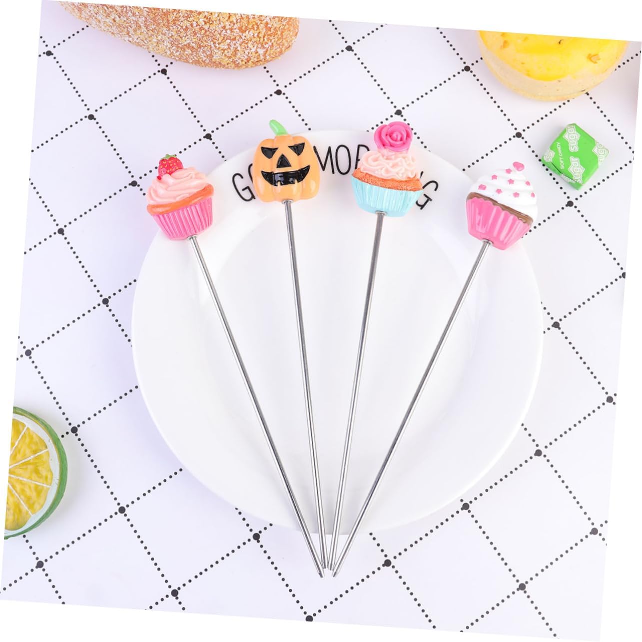 Luxshiny 4Pcs Stainless Steel Cake Tester Probe Pumpkin Head Shape Baking Tool for Muffins Cupcakes Bread Cooking Bread Tester for Home Baking