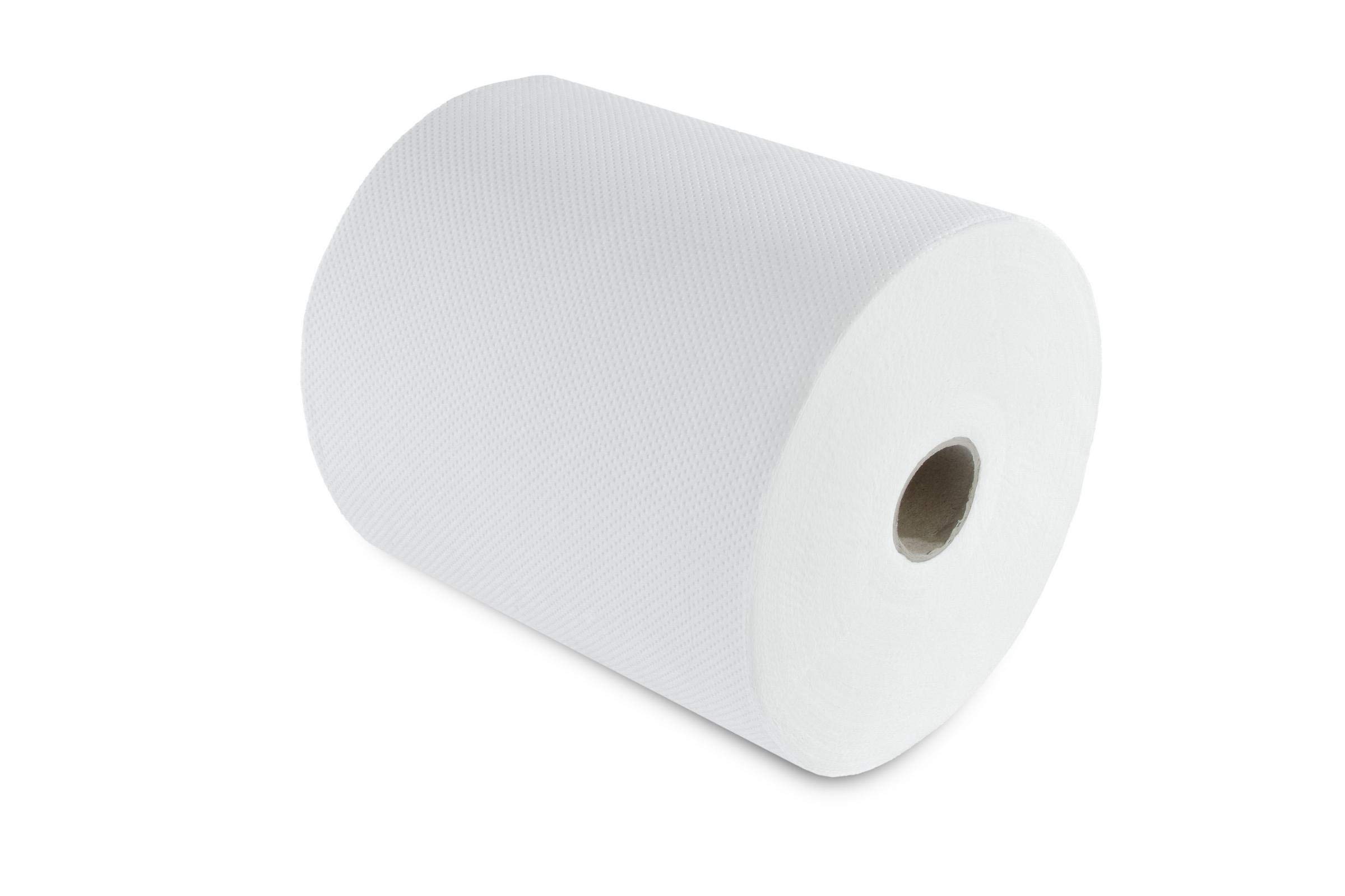 Divertido rollo de toalla de mano de 2 capas con núcleo especial de 4 cm, para dispensadores genéricos, color blanco brillante, 20 cm, aprox. 140 m (Pack de 6)