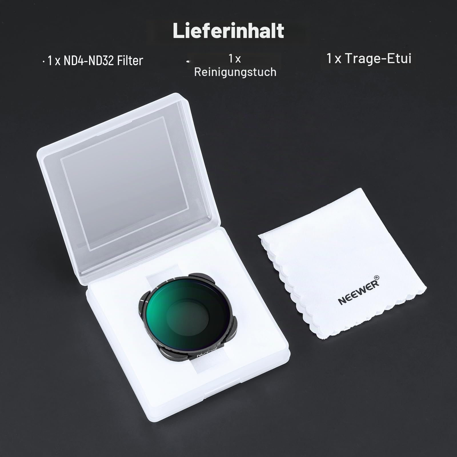 NEEWER Variabler ND4-ND32 Filter, kompatibel mit GoPro Hero13, Hero12, Hero11, Hero10, Hero9, 2–5 Blendenstufen ND Filter mit Mehrschichtige Beschichtung, HD optischem Glas und schlankem Rahmen