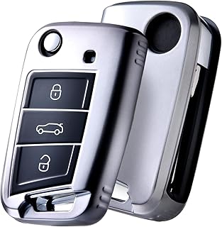 Oatsbasf Car Key Case Compatible with VW Golf 7, Key Box Cover for VW Polo, Skoda, Tiguan, MK7 3-Button Key Case (Q-Grey)
