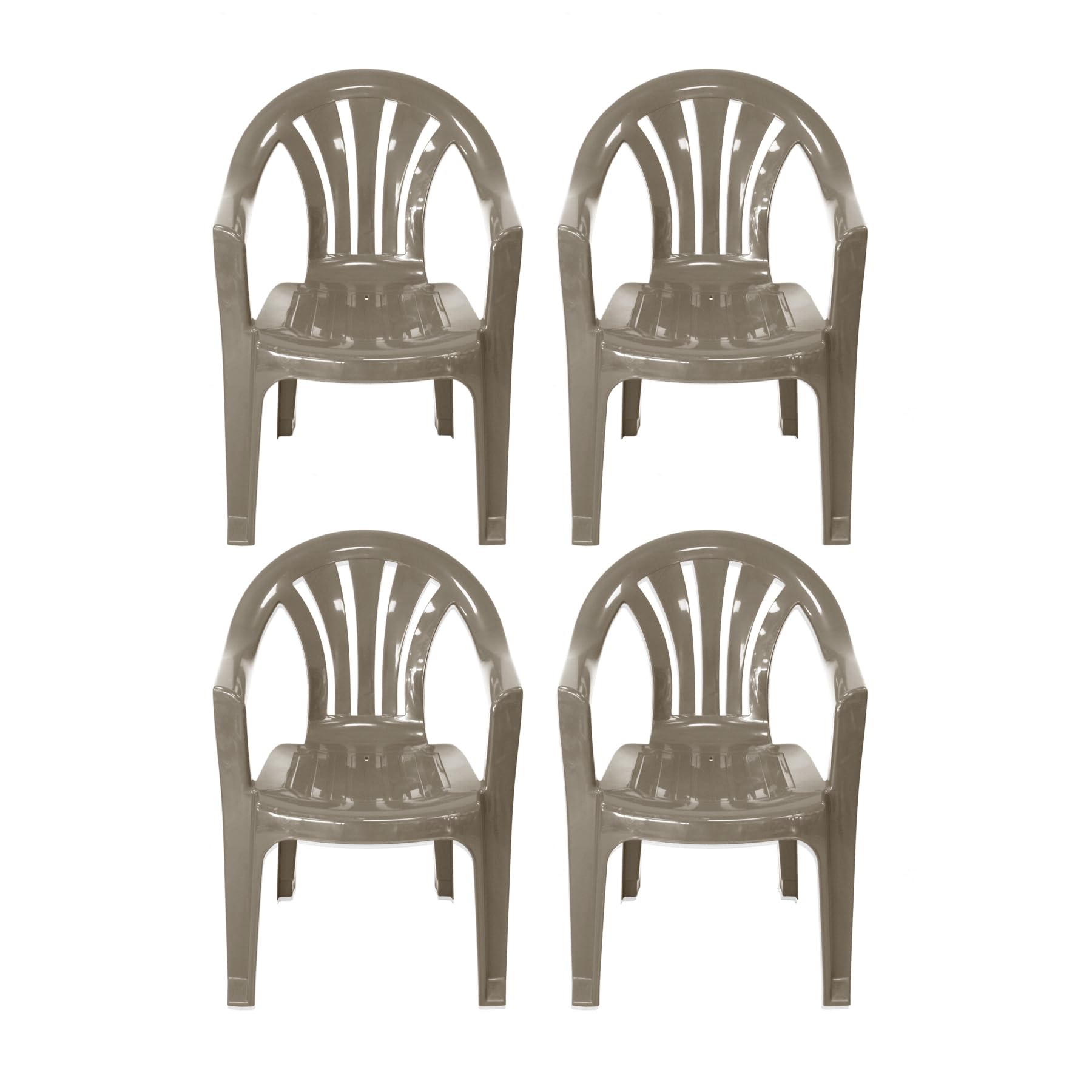 Low Back Plastic Garden Chair - TAUPE Colour - Stackable Patio Outdoor Picnic Furniture - Set of 4 Chairs