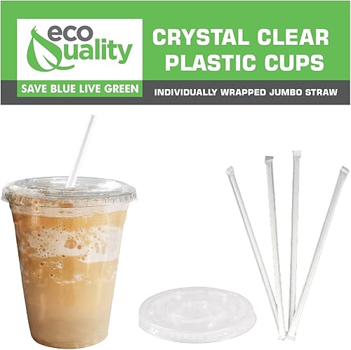 Miniatura 5 de Vasos desechables de plástico transparente extra grandes con tapas y pajitas, 1000 unidades, 24 onzas (onzas) taza de PET transparente para batidos
