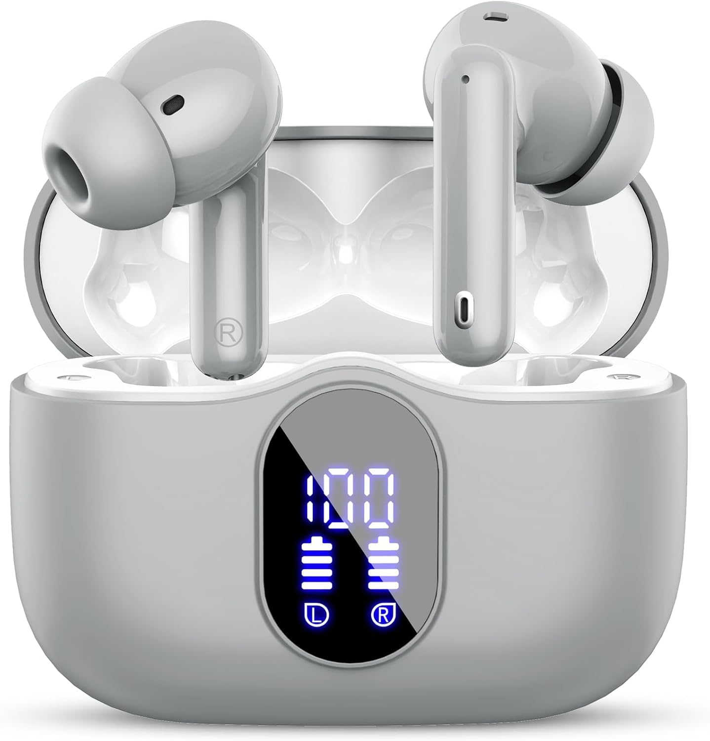 Wireless Earbuds Bluetooth 5.3 with LED Display, 4 ENC Noise Cancelling Mic, 36H Playtime, IP7 Waterproof, Deep Bass Stereo Sound, Touch Control In-Ear Headphones (White)