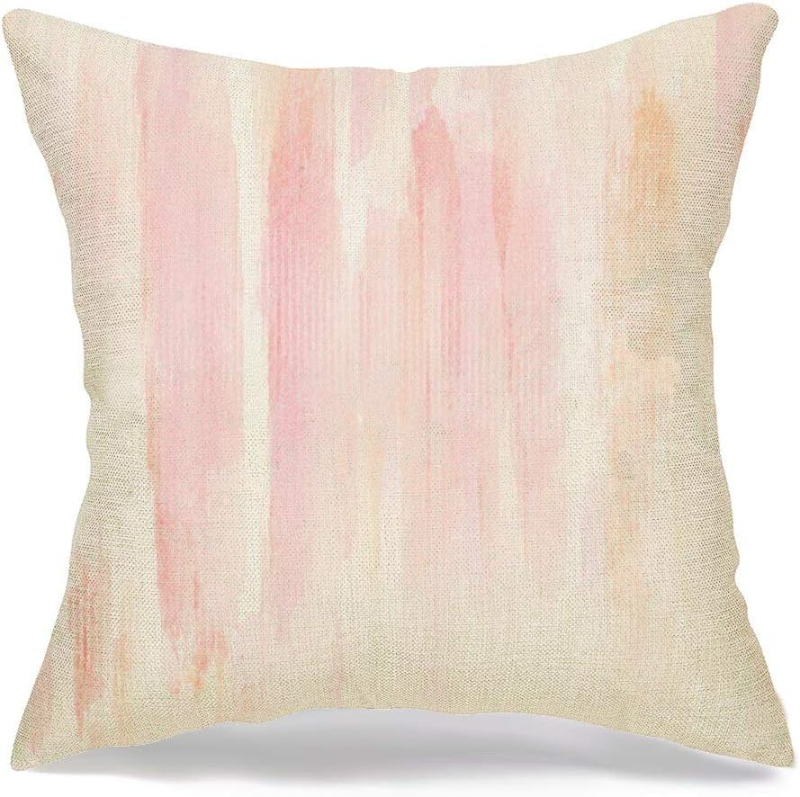 Pillow Cover Decorative Pillowcase Pink Pastel Abstract Purple Vintage Watercolor Hand Artistic Red Brush Stroke Watercolour Pattern Linen Comfortable Square Cushion Case for Car Couch 18x18 Inch