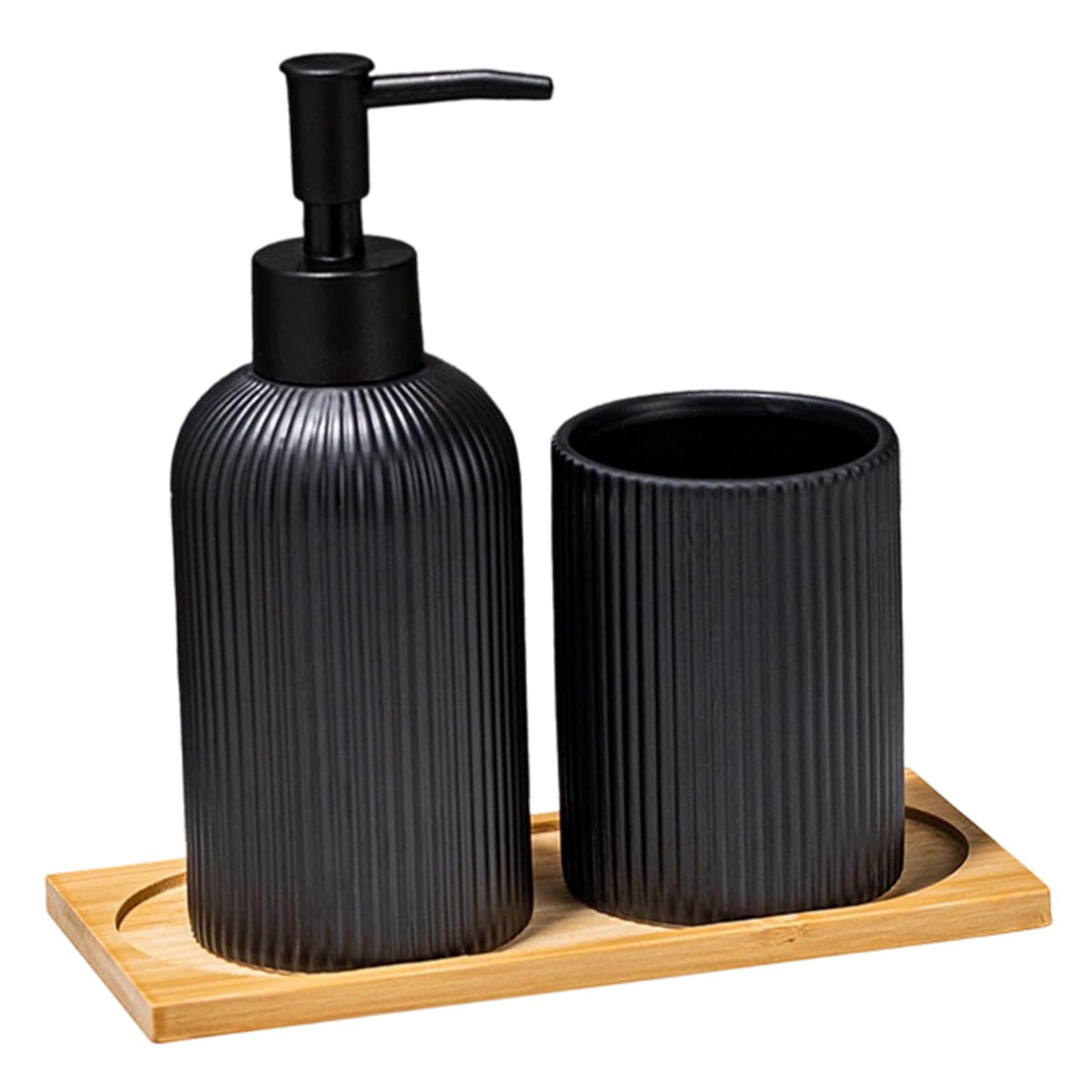 Elnwnnkc Black 3Pcs Bathroom Countertop Accessories Set Hand Press Soap Dispenser Toothbrush Cup And Organizers Tray Home Decoration Countertop Organizers