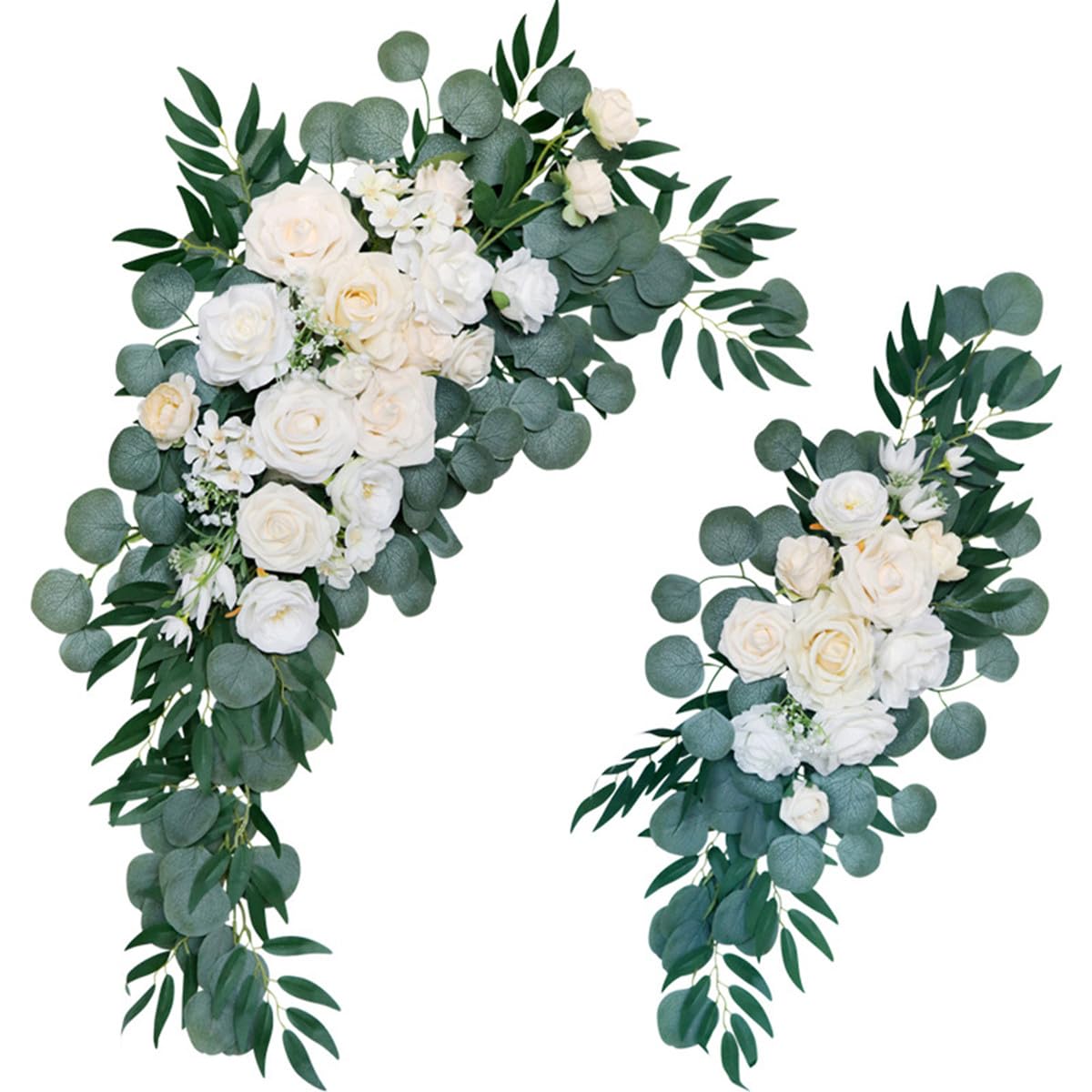 Hochzeit Bogen Blumen Swag (Packung mit 2), künstliche Rosen Swag Blumen für Hochzeit Zeremonie Empfang Backdrop Stuhl Willkommen Zeichen Dekoration (Weiß Champagner)