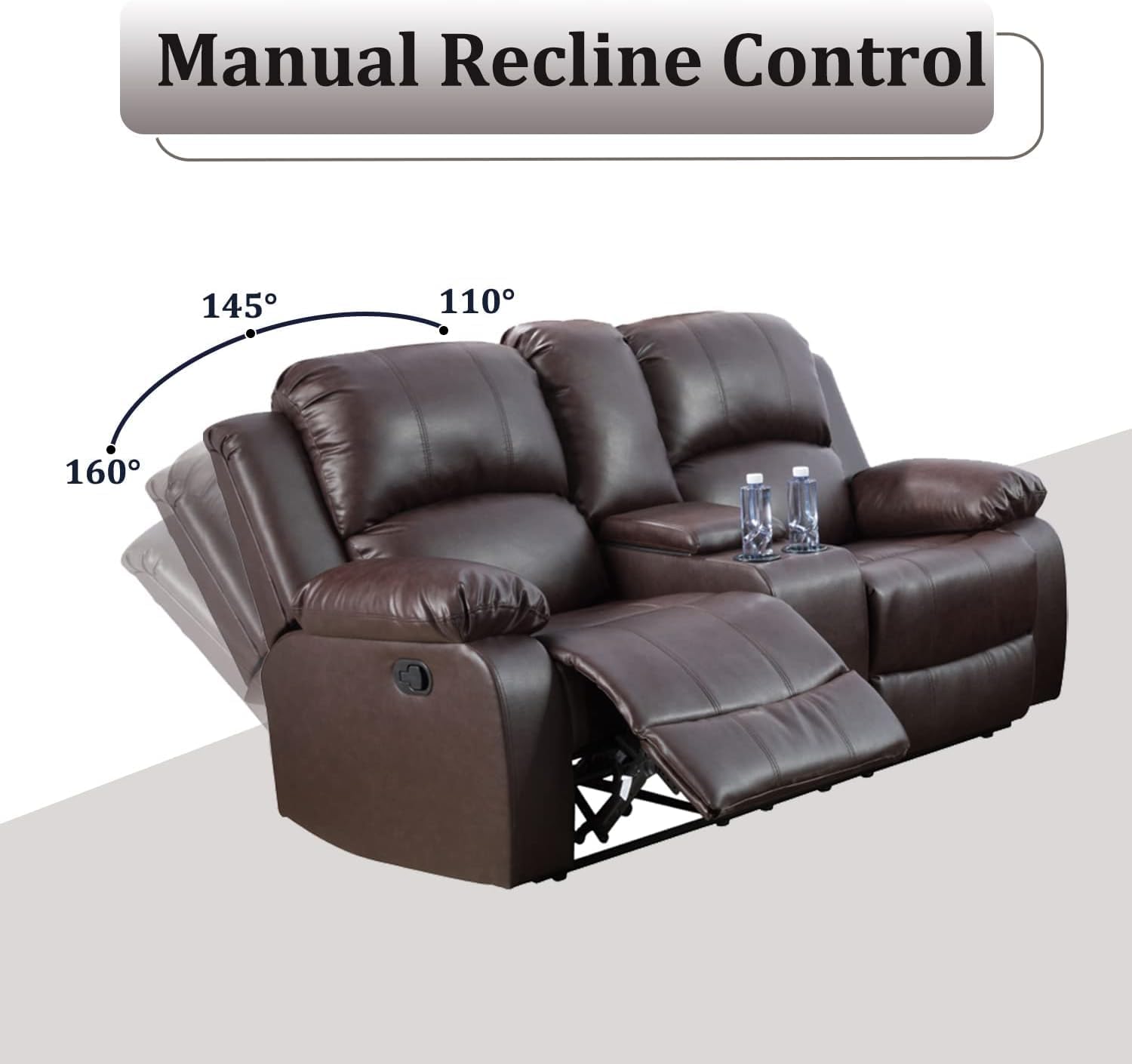 Manual Leather Recliner Sofa Set, Brown Leather Living Room Furniture Set with Cup Holders/Storage Console, 3 Piece Faux Leather Reclining Couches for Living Room