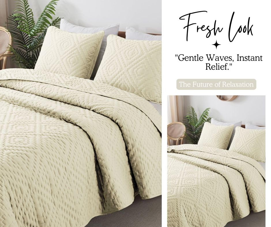 Image of VAS COLLECTIONS 280 TC Quilted Cotton King Bedspread Set, Ultrasonic Bed Cover with 2 Pillow Covers, Soft Breathable Lightweight All-Season Bedding, 90x100 in (228x254 cm) (Beige)