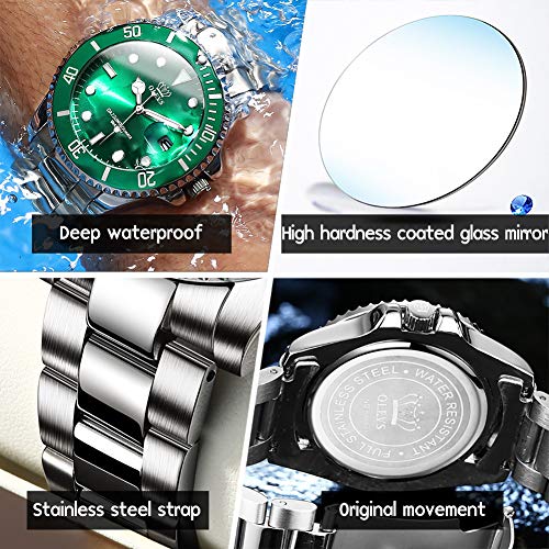 Image of OLEVS Watches for Men Classic with Date Business Dress Luxury Big Face Green /Black /Blue Waterproof Luminous Mens Wrist Watch Analog Two Tone Stainless Steel Men Watch