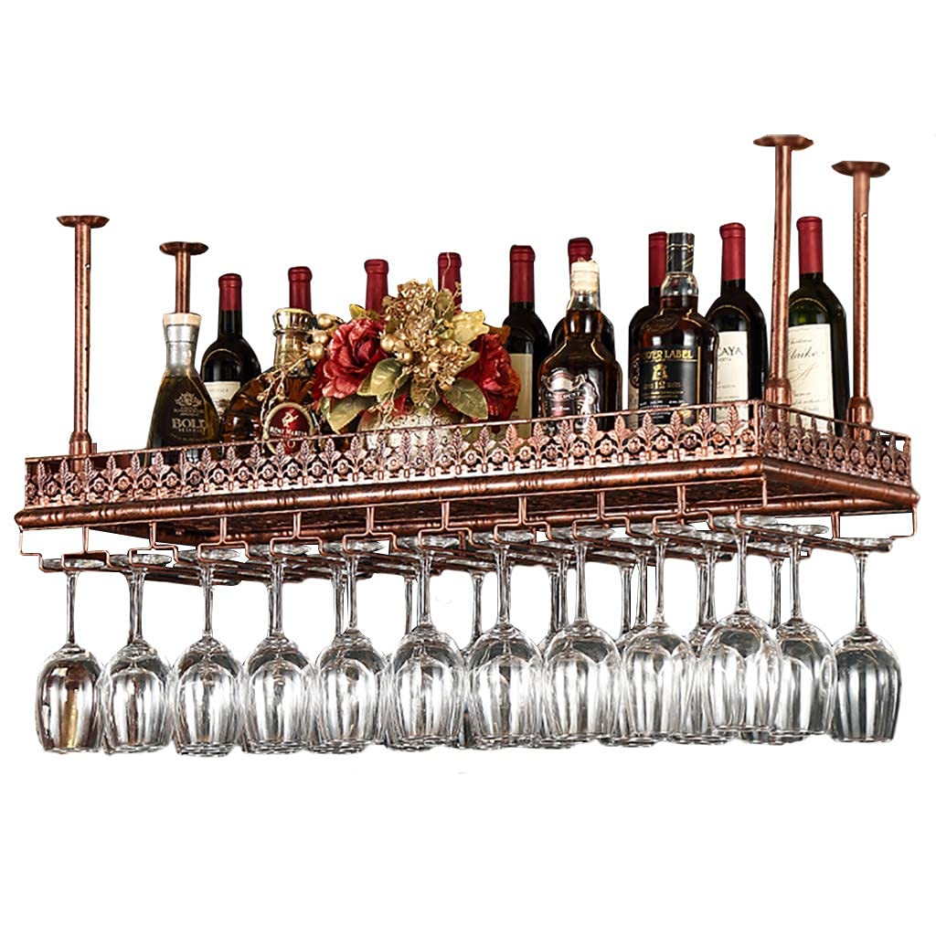 Porte-Bouteilles vintage et porte-verres à vin suspendu marron pour bars