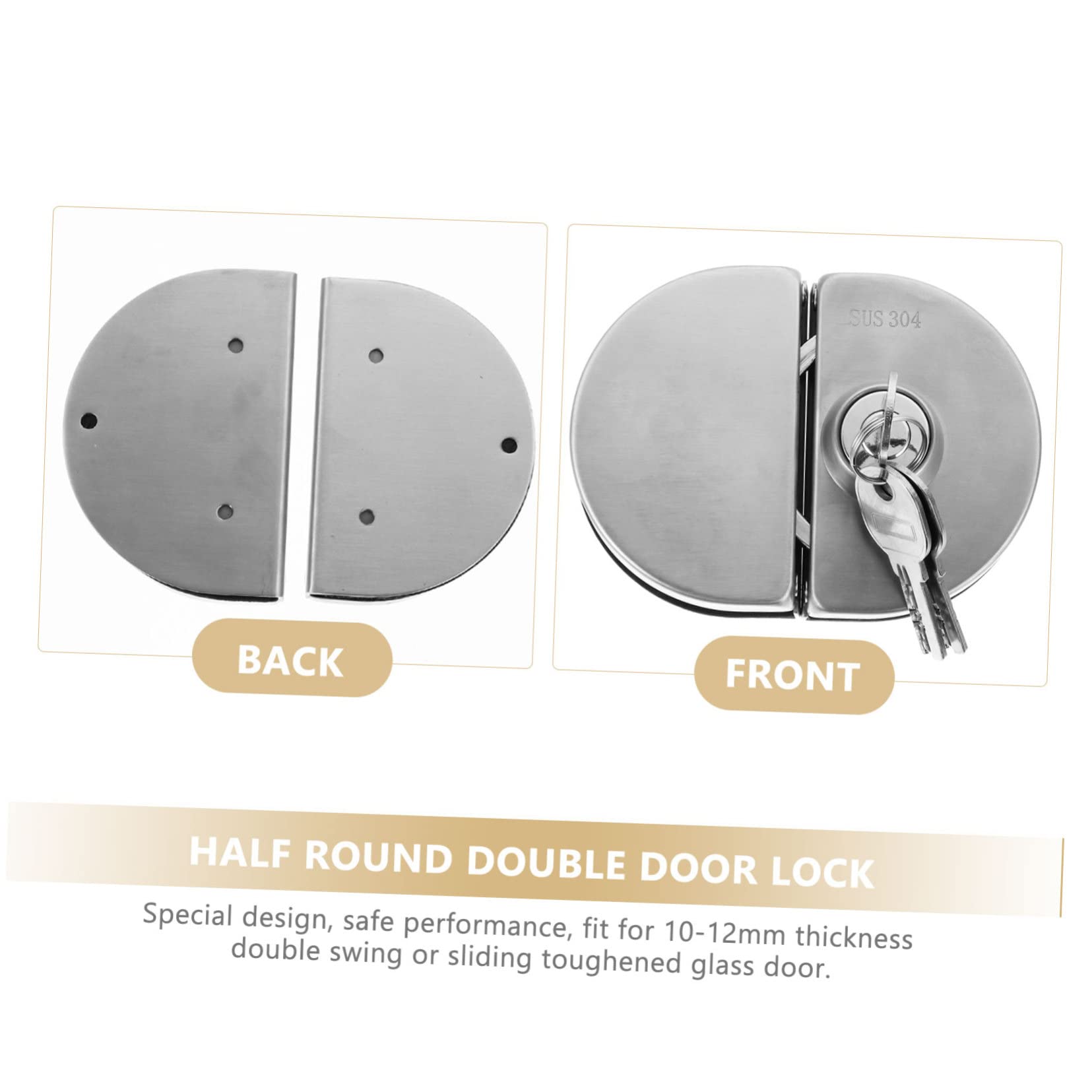 DOITOOL Serrure de Porte Vitrée Robuste en Acier Inoxydable Argenté avec Double Pêne pour Porte Double Battante, Sécurité Renforcée et Performance Fiable pour Maison Familiale