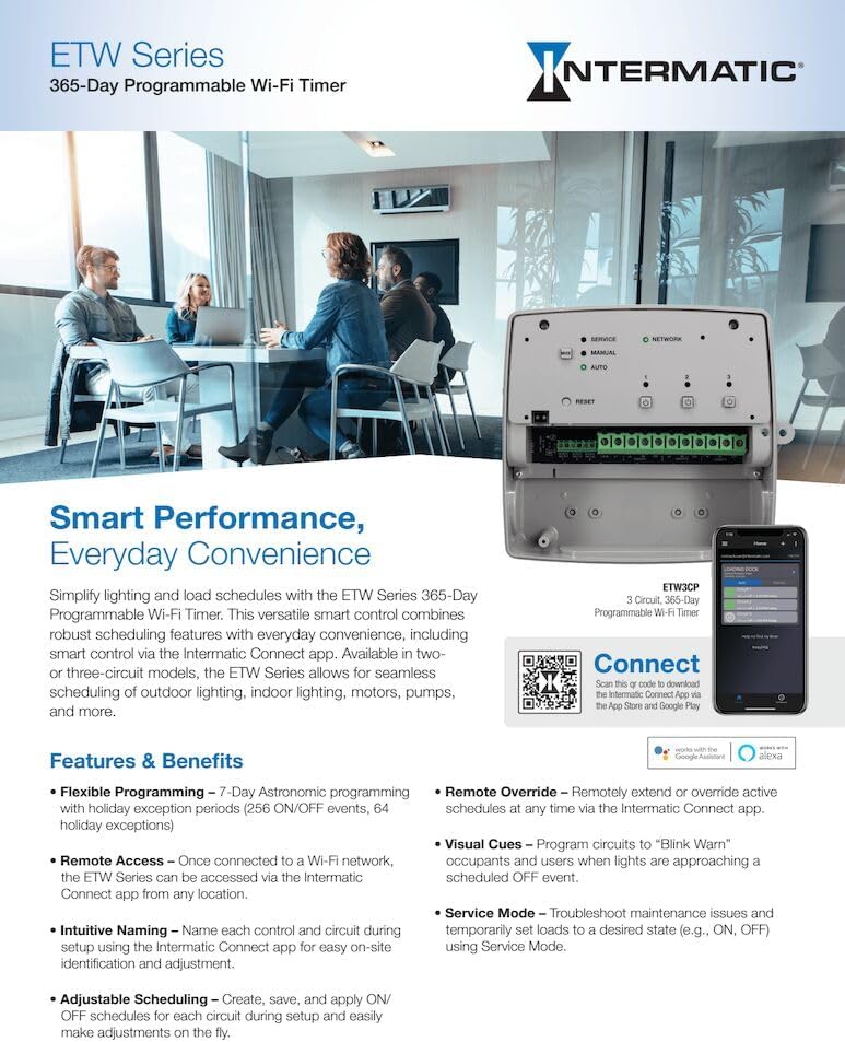 Intermatic ETW3CP Wi-Fi Smart Timer, 3-Circuit SPDT Relay – 365-Day Programmable Indoor/Outdoor Controller with Remote ON/Off via App - LED Compatible, 120-277 VAC