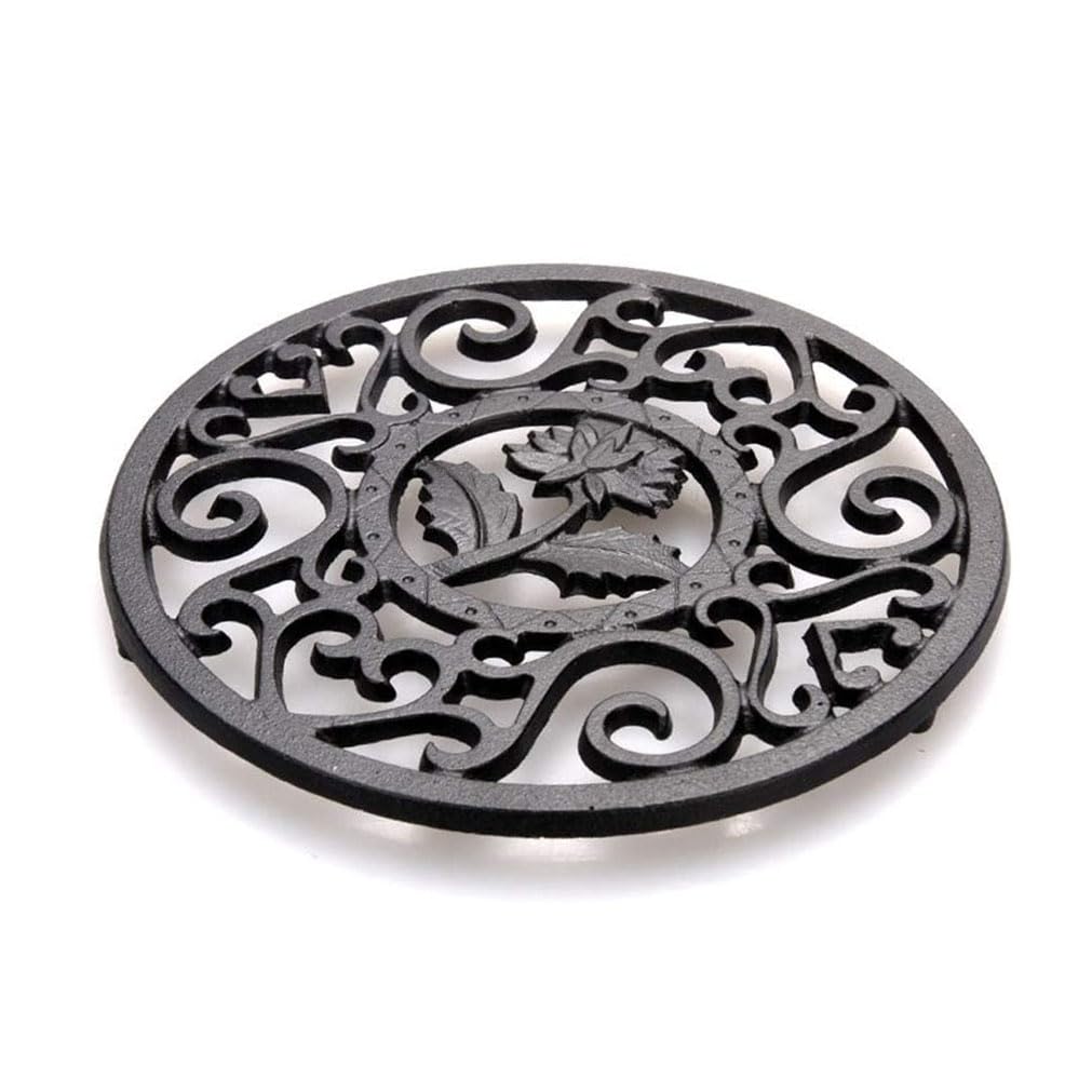 Flask Holder, Iron, Stylish, Pot Holder, Cauldron, Cast Iron, Teapot Rest, Tea Tools, Kitchen Miscellaneous Goods, Black, Flower Shape : Home & Kitchen