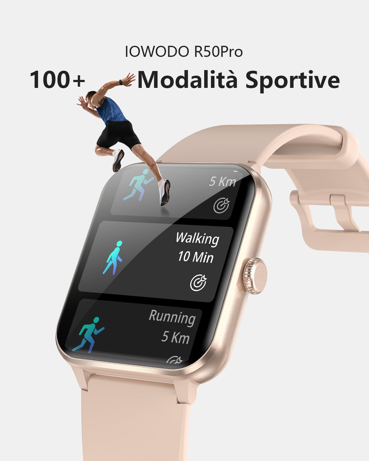 IOWODO Smartwatch Donna, 1.85” Orologio Intelligente Chiamate Bluetooth Fitness, 24H Cardiofrequenzimetro/SpO2/Sonno/Contapassi, IP68 Orologio Fitness Calcolatori per Android iOS