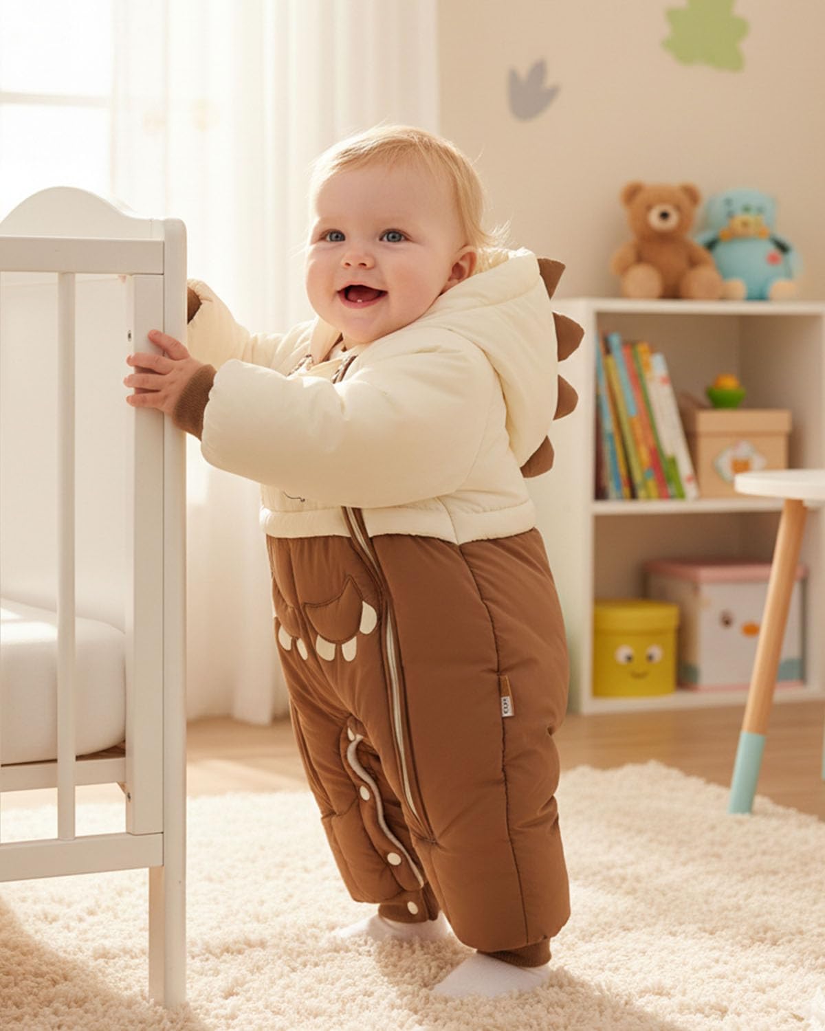Acolchado Mono Bebe Invierno, Cute Dino Buzo Bebe Invierno Ropa Bebe Niño Biña, Double Zipper Mameluco Bebe Invierno, 3-24 Meses