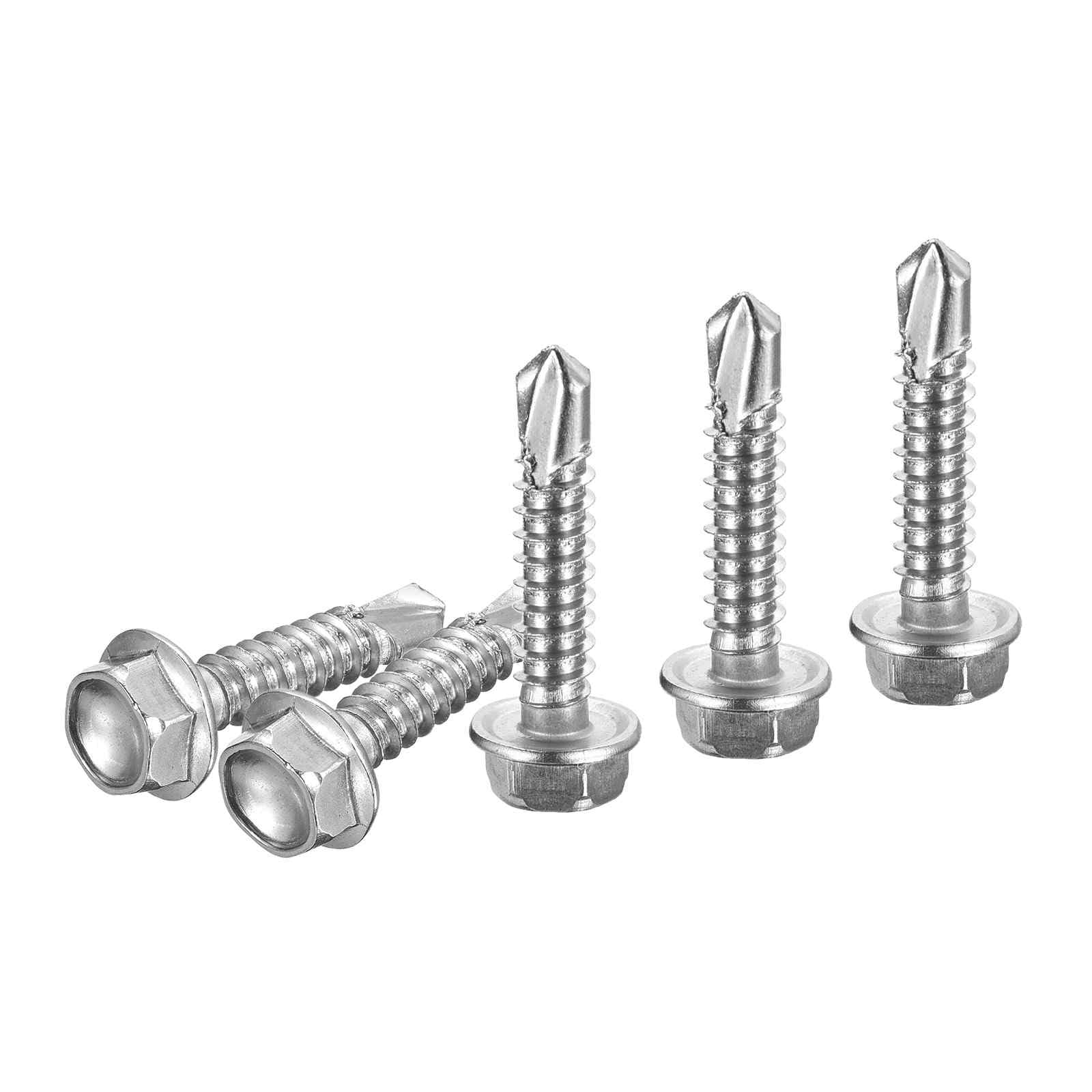 DTGN #14x1-1/4 Hex Washer Head Self Drilling Screws - 100Pack - Good for Machine - 410 Stainless Steel - Self Tapping Sheet Metal Screws