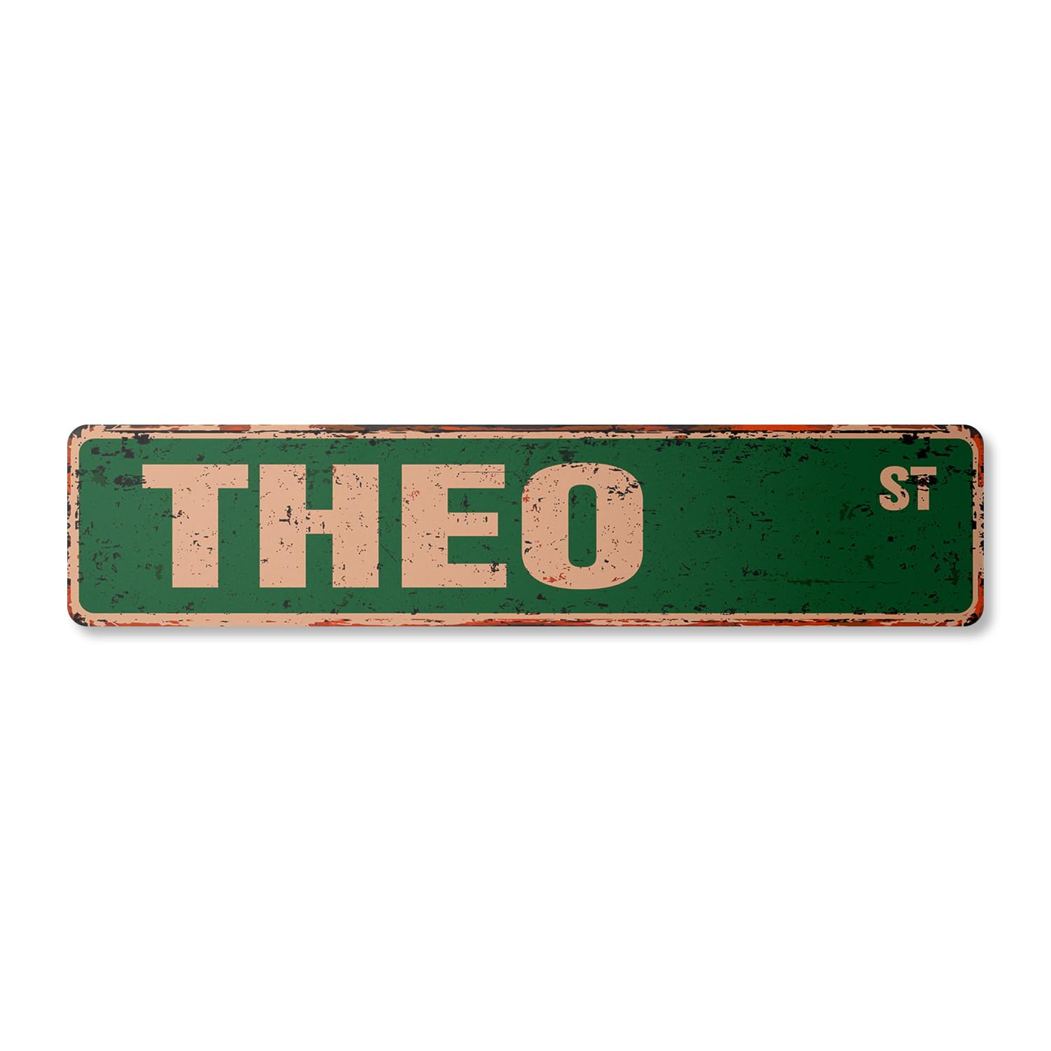 Theo Vintage Plastic Street Sign Childrens Name Room Sign | Indoor/Outdoor | 18" Wide