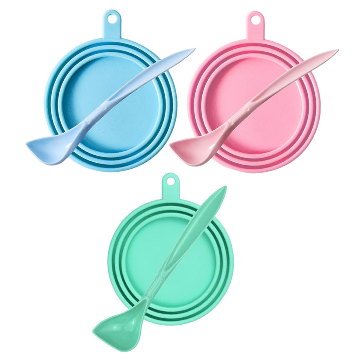 GRIRIW 6Pcs Silicone Pet Can Lids Set with Spoons Flexible Dog Cat Food Can Covers Easy to Use Dishwasher Safe Snug Fit for Canned Food Includes Covers