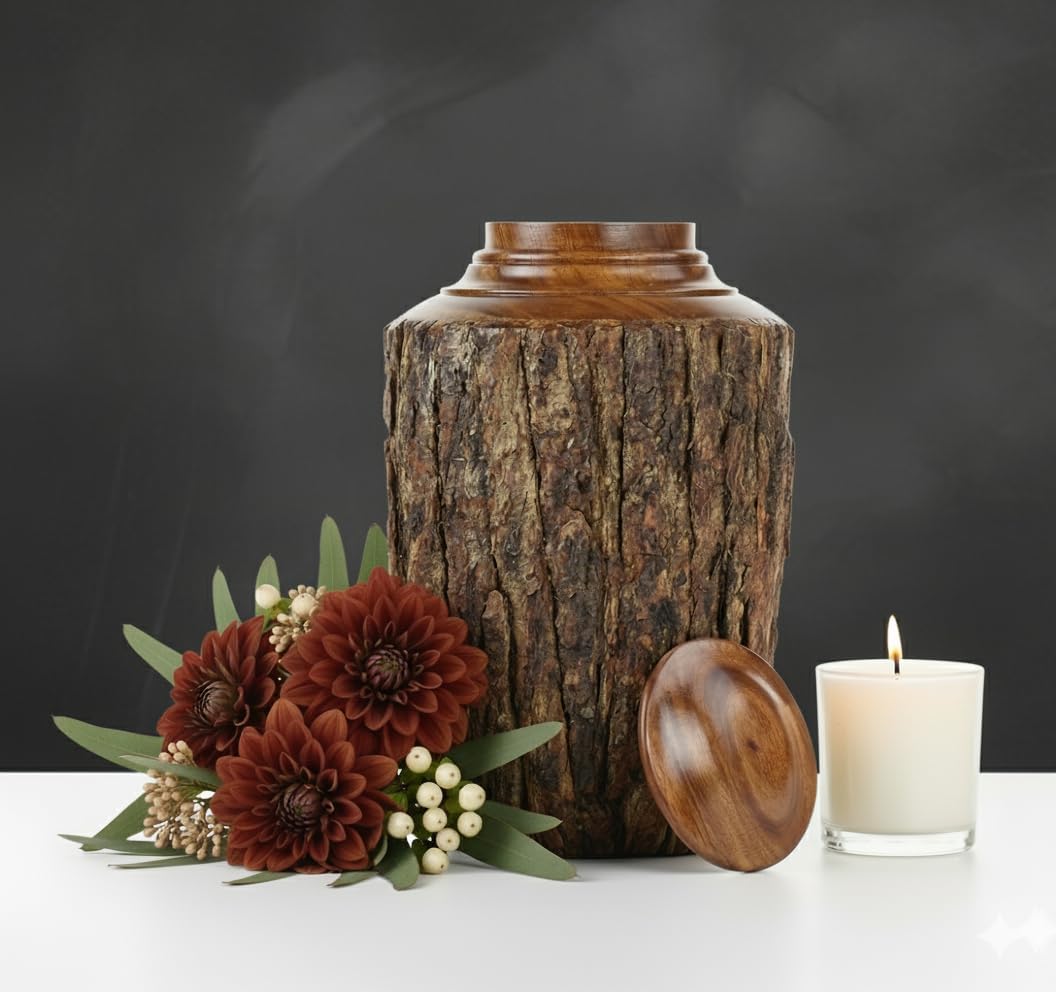 Medium Cremation Urn for Adult Ashes – 15 cu in – Rustic Rosewood Bark Wooden Memorial Urn – Handcrafted Funeral Jar for Human Ashes(Keepsake) - Image 8